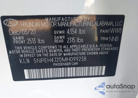2021 Hyundai Sonata Limited from USA, damaged, VIN 5NPEH4J20MH099238